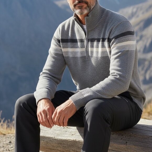 Banana Republic Gray 1/4 Zip Italian Wool Blend Pullover Sweater Mens Medium - Picture 1 of 10